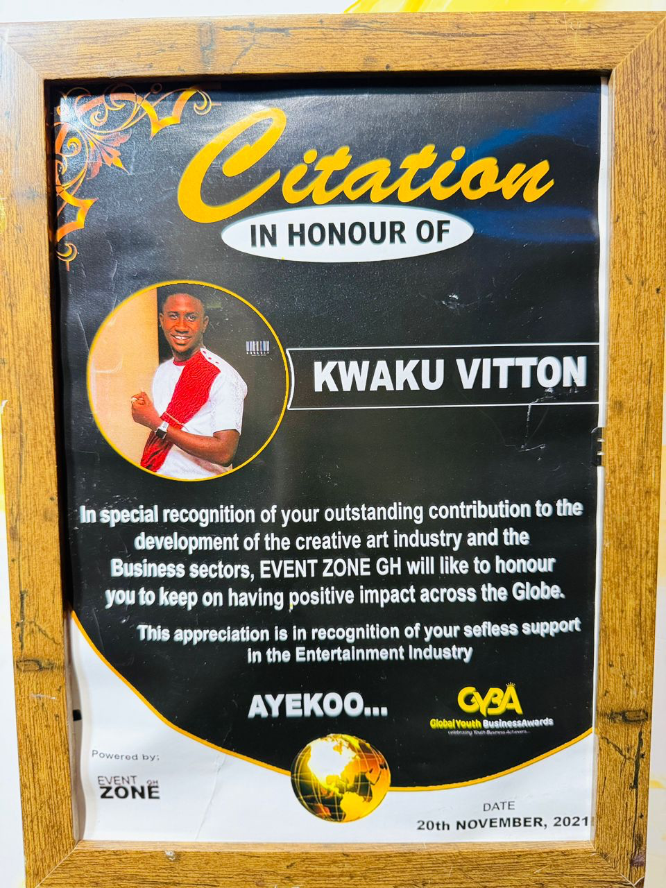 Citation of Honour — Global Youth Business Awards · 2021